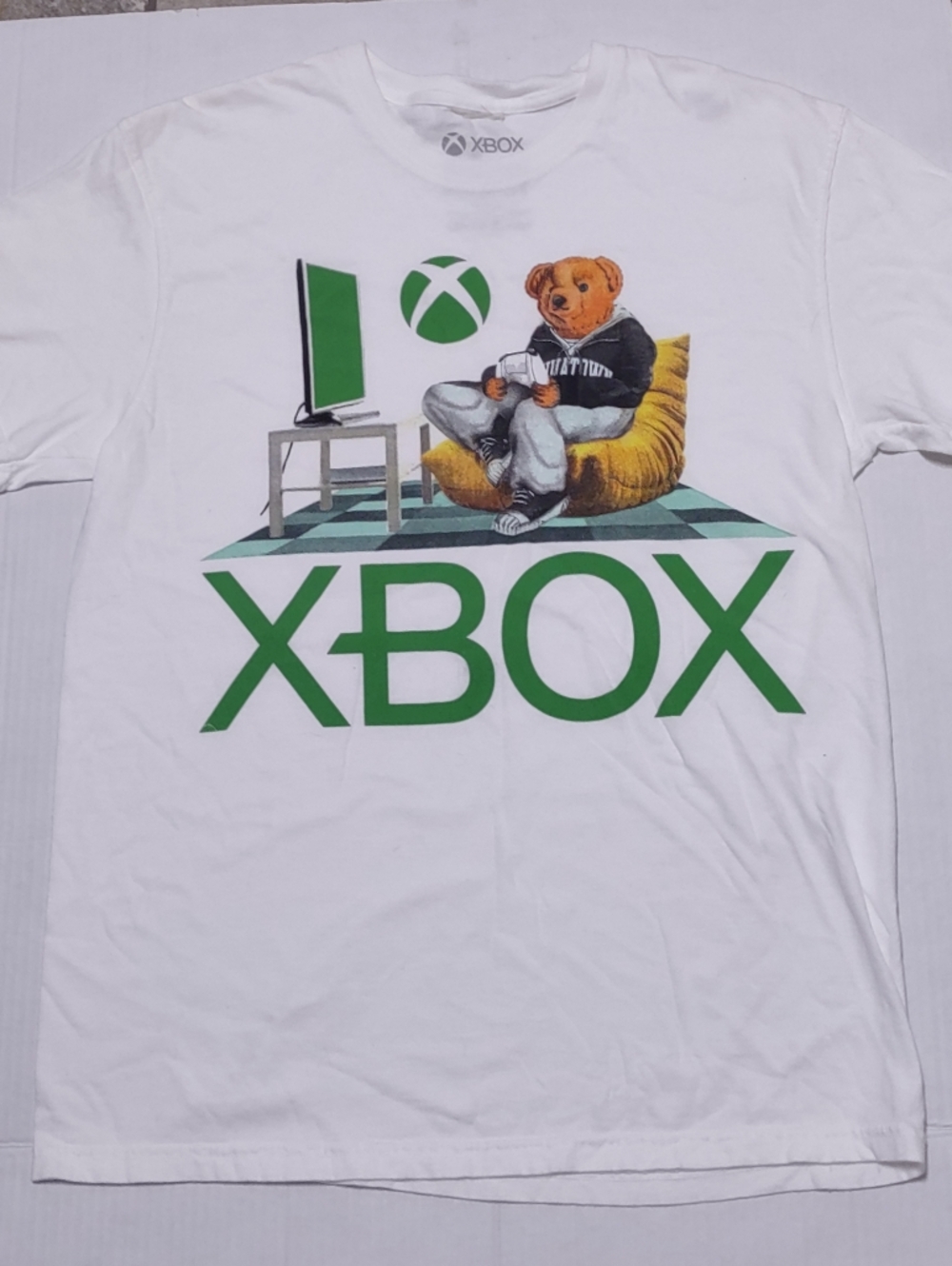 XBOX Bear Graphic Tee - White & Green Medium Mens Limited Edition Microsoft